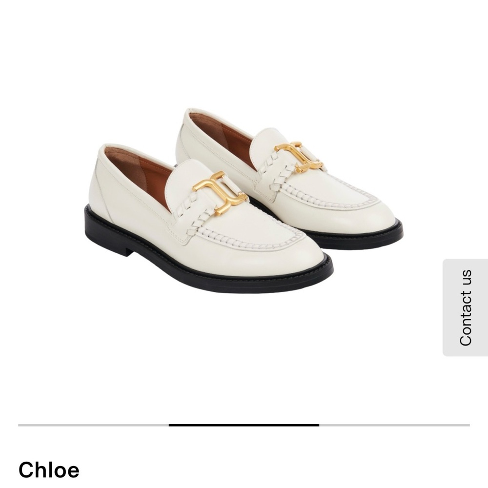 Chloé Marcie Round Toe White Loafers with Gold Buckle Size 36.5 - Picture 5 of 8